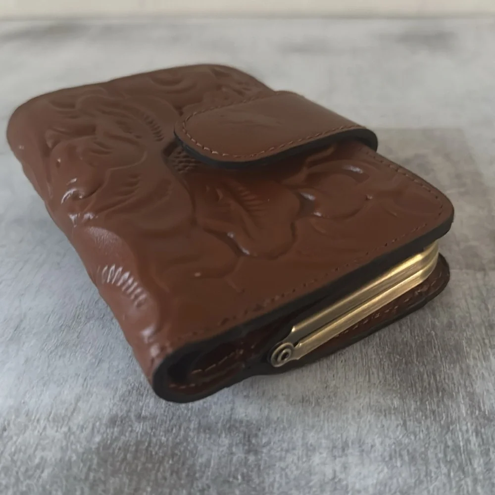 Patricia Nash Iberia Wallet Tooled Leather Bi-fold RFID Florence Brown